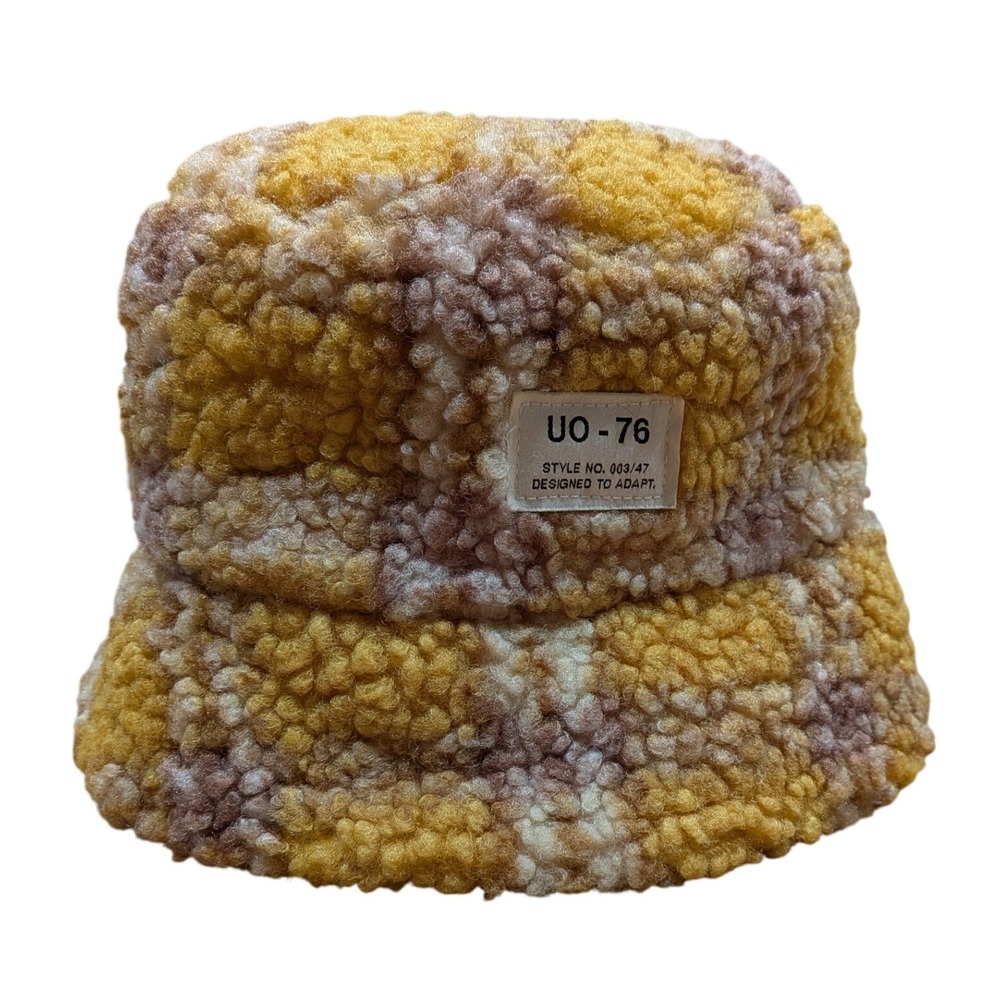 Urban Outfitters Bucket Hat Womens OS Yellow Plaid UO-76 Sherpa Fleece Lined Hat